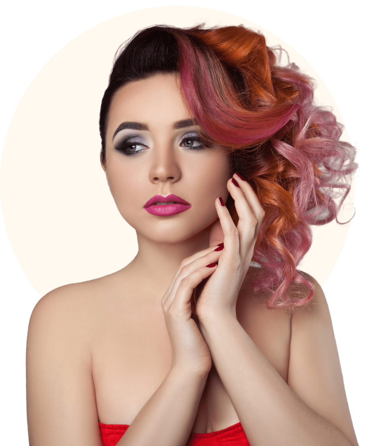 Glamorous pose with styled pink hair